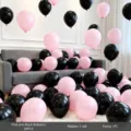 Macaron pink and black balloon arch set with ribbon and pump for birthday party decoration. - Macaron Pink+Black 30 Pcs Set