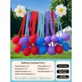 Outdoor party balloon and crepe paper streamer decoration set for birthday and picnic events. - Red Blue and Purple Crepe Paper Balloon Set with Pump