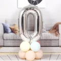 Silver 40 Inch Number 0 Foil Balloon with Pastel Latex Balloons Base for Birthday Party - 40 Inch Silver Aluminum Foil Number Balloon 0