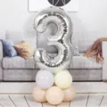 Silver 40 inch number 3 foil balloon with pastel latex balloon base for birthday party decor - 40 Inch Silver Aluminum Foil Number Balloon 3