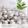 Silver balloon set with metallic and confetti balloons for celebration party decor. - 50 Pcs (Includes Pump Ribbon Glue Dots) / Metallic Silver & Silver Confetti