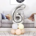 40 Inch Silver Number 6 Foil Balloon with Pastel Balloons Stand Set for Birthday Party Decor - 40 Inch Silver Aluminum Foil Number Balloon 6