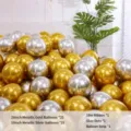10 inch metallic gold and silver balloons kit with ribbon and pump for party decoration. - 50 Pcs (Includes Pump Ribbon Glue Dots) / Metallic Gold & Silver