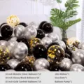 Black silver and gold confetti balloon arch kit for wedding birthday party decoration supplies. - 50 Pcs (Includes Pump Ribbon Glue Dots) / Metallic Silver & Black & Gold Confetti