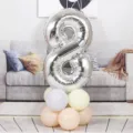 40 inch silver number 8 foil balloon with pastel balloon base for birthday party wedding decor - 40 Inch Silver Aluminum Foil Number Balloon 8