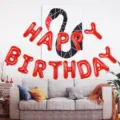 Red Happy Birthday foil letter balloons, perfect for birthday party wall backdrop decor. - 16 Inch Red Happy Birthday Letters