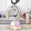 Silver 40 inch number 9 foil balloon with pastel latex balloon base for party decor - 40 Inch Silver Aluminum Foil Number Balloon 9