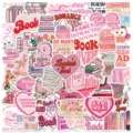 Pink bookish sticker pack waterproof cute reading decals for laptop guitar water bottle 50pcs - 50 Pieces/Pack