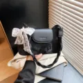 Chic black women shoulder bag, trendy Korean style underarm bag with lace bow, 2025 summer fashion. - Black