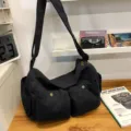 Ιαπωνική vintage casual τσάντα ταχυδρόμου από καμβά μεγάλης χωρητικότητας για καθημερινή χρήση. - Μαύρο