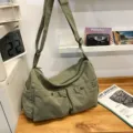 Ιαπωνική ρετρό τσάντα ταχυδρόμου από καμβά, casual τσάντα μεγάλης χωρητικότητας. - Πράσινο