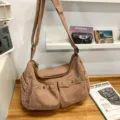 Ιαπωνική ρετρό casual καμβάς τσάντα ώμου για άνδρες και γυναίκες, μεγάλη χωρητικότητα. - Καφέ