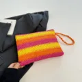 Πολύχρωμη τσάντα clutch από άχυρο για γυναίκες καλοκαιρινές διακοπές υφαντή χειρός - Πορτοκαλί