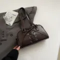 Retro brown shoulder bag for women, large capacity chic bow lace-up design commuter handbag. - Coffee