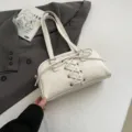 Weißer unterarm Schultertasche Kissen Handtasche Vintage PU Leder Schnürung elegante Tasche - Weiß