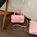 Pink square crossbody bag with top handle and chic large buckle, stylish variant design. - No Pendant / Pink