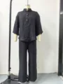 Details der einfarbigen Damen Hemd und Hose zweiteiligen Set lässige lockere Mode. - S / Oberteil und Hose / Mehrfarbig