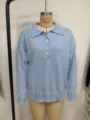 Pull polo en tricot bleu clair pour femme, pull décontracté à manches longues et boutons. - S / Bleu clair