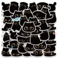 Joli ensemble d'autocollants étanches chat noir dessin animé pour valise guitare tasse. - 40 Pièces/Pack