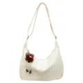 Femme sac porté épaule blanc élégant sac hobo avec pendentif en peluche mignon. - L / Blanc Cassé