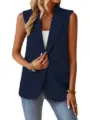 Damen dunkelblaue Revers Anzugweste ärmellos professionelle Pendler Cardigan Oberbekleidung - S / Marineblau