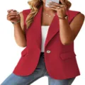 Damen rote ärmellose Blazer Weste elegante Business Büro Casual Anzugweste Oberteil - S / Rot
