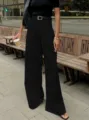 Klassische schwarze, hochgeschnittene Weitbein-Anzughose, stilvolle lässige Freizeithose. - S / Schwarz