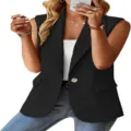 Damen ärmellose Revers Blazer Weste, elegante lässige Pendler Oberbekleidung Ein-Knopf. - S / Schwarz