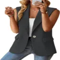Damen ärmellose Revers Blazer Weste, elegante Business Casual offene Anzugweste - S / Dunkelgrau