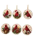 DIY Red Cardinal Diamond Painting Pendants Christmas Tree Hanging Ornaments Home Decor Set of 6 - 6-Piece Set