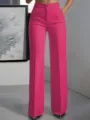 Dettaglio di pantaloni eleganti a vita alta rosa fucsia, vestibilità dritta e chic. - Taglia S / Pantaloni e gonne / Rosso rosa
