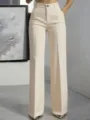 Damen High Waist fließende Straight Leg Anzughose elegante minimalistische Freizeithose - S / Unterteile / Aprikose