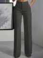 Elegante Damen High Waist Anzughose mit weitem Bein für Büro Casual lange Hose grau - S / Unterteile / Dunkelgrau