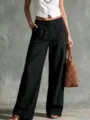 Einfarbige lockere lässige Leinenhose mit weitem Bein für Damen, ideal für Frühling. - S / Schwarz