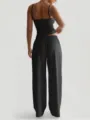 Black ribbed crop top and wide leg lounge pants set, comfortable casual wear for women. - S / Top And Bottom / Burgundy