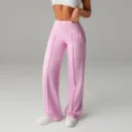 Rosa Freizeithose mit hoher Taille und stilvoller Mittelfalte weite Damen Hose Detail - S / Rosa