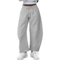 Grey drawstring sweatpants women casual cropped pants high waist wide leg pants summer - S / Light Gray