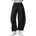 Women's Black Drawstring Sweatpants Casual Pocket Cropped Pants Summer Fashion Sportswear - S / Black