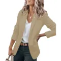 Damen einfarbiger Langarm Revers Blazer elegante Freizeitjacke fuer Herbst Buerokleidung - S / Oberteile / Khaki