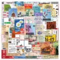 Detailansicht japanischer Vintage-Reiseticket-Aufkleber, retro Landschafts-Briefmarken. - 60 Stück/Packung