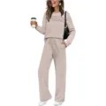 Comfortabele dames casual tweedelige set met sweatshirt en lange wijde broek - S / Set / Abrikoos