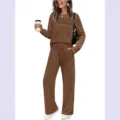 Women's Casual Long Sleeve Two Piece Loungewear Set Solid Color Sweatshirt and Wide Leg Pants - S / Top And Bottom / Dark Gray
