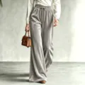 Detailansicht graue Damen Samt Hose mit hohem Bund und bequemem Kordelzug Design. - XS / Unterteile / Grau
