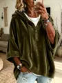 Detail shot of women's velvet hoodie top, short sleeves, casual style for spring and autumn. - Army Green