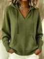 Olive green knit hoodie for women autumn winter solid color casual long sleeve drawstring sweater - S / Army Green