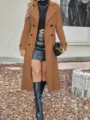 Damen langer Wollmantel zweireihig Winter Oberbekleidung mit Gürtel elegante Mode stil. - S / Khaki
