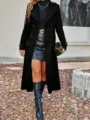 Damen langer Wollmantel zweireihig Winter elegante Trenchcoat Oberbekleidung Detailansicht - S / Schwarz
