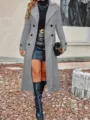 Eleganter Damen Wollmischung zweireihiger langer Trenchcoat Winter warmer Mantel Bekleidung. - S / Hellgrau