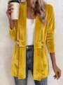 Damen Samt Cardigan Detail, lässige Langarm Jacke mit offenem Vorbau und doppeltem Knopf. - S / Gold