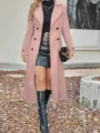 Damen elegante rosa zweireihige lange Woll Trenchcoat Winter warme Oberbekleidung stilvoll - S / Rosa
